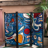1980s large oil painted screen signed & dated