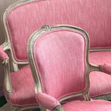 Pink French Louis XVI Style 19th Century Painted Wood Sofa and chairs.