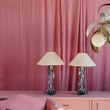Pair of large Val Saint lambert lilac and turquoise lamps C.1950