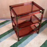 Rare 1960s Italian raspberry peach lucite and brass shelving unit by Sharra Pagano