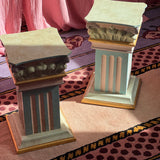 Pair of Italian 1980s wooden. pastel coloured columns.