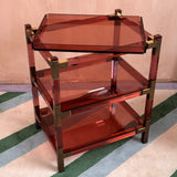Rare 1960s Italian raspberry peach lucite and brass shelving unit by Sharra Pagano