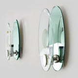 Pair of mint green mirrored glass Fontana Arte wall lights C.1970