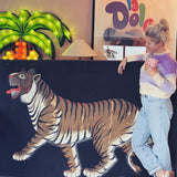 Huge 1960s Tibetan tiger on black linen.