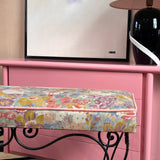 1950s Black Iron upholstered floral bench