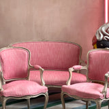 Pink French Louis XVI Style 19th Century Painted Wood Sofa and chairs.