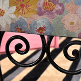 1950s Black Iron upholstered floral bench