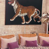 Huge 1960s Tibetan tiger on black linen.