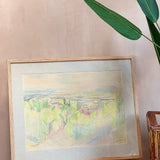 Beautiful neon framed watercolour painting by Belgium artist Renè Mels 1951
