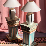 Pair of Italian 1980s wooden. pastel coloured columns.
