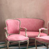 Pink French Louis XVI Style 19th Century Painted Wood Sofa and chairs.