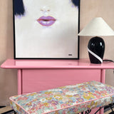 1950s Black Iron upholstered floral bench