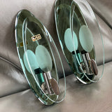 Pair of mint green mirrored glass Fontana Arte wall lights C.1970