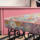 1950s Black Iron upholstered floral bench