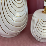 Italian white ceramic lamps with gold leaf detail by G Luce 1970s