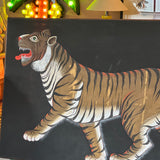 Huge 1960s Tibetan tiger on black linen.