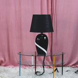 1980s large black and white ribbon Murano glass lamp with original shade.
