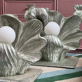 Large mint green metallic clam floor lamps (two available)