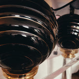 Pair of Italian black ceramic sphere lamps C.1980