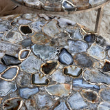 Blue Agate marble side table on chrome base. Two available