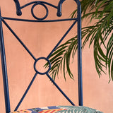 Set of four midcentury blue iron garden chairs