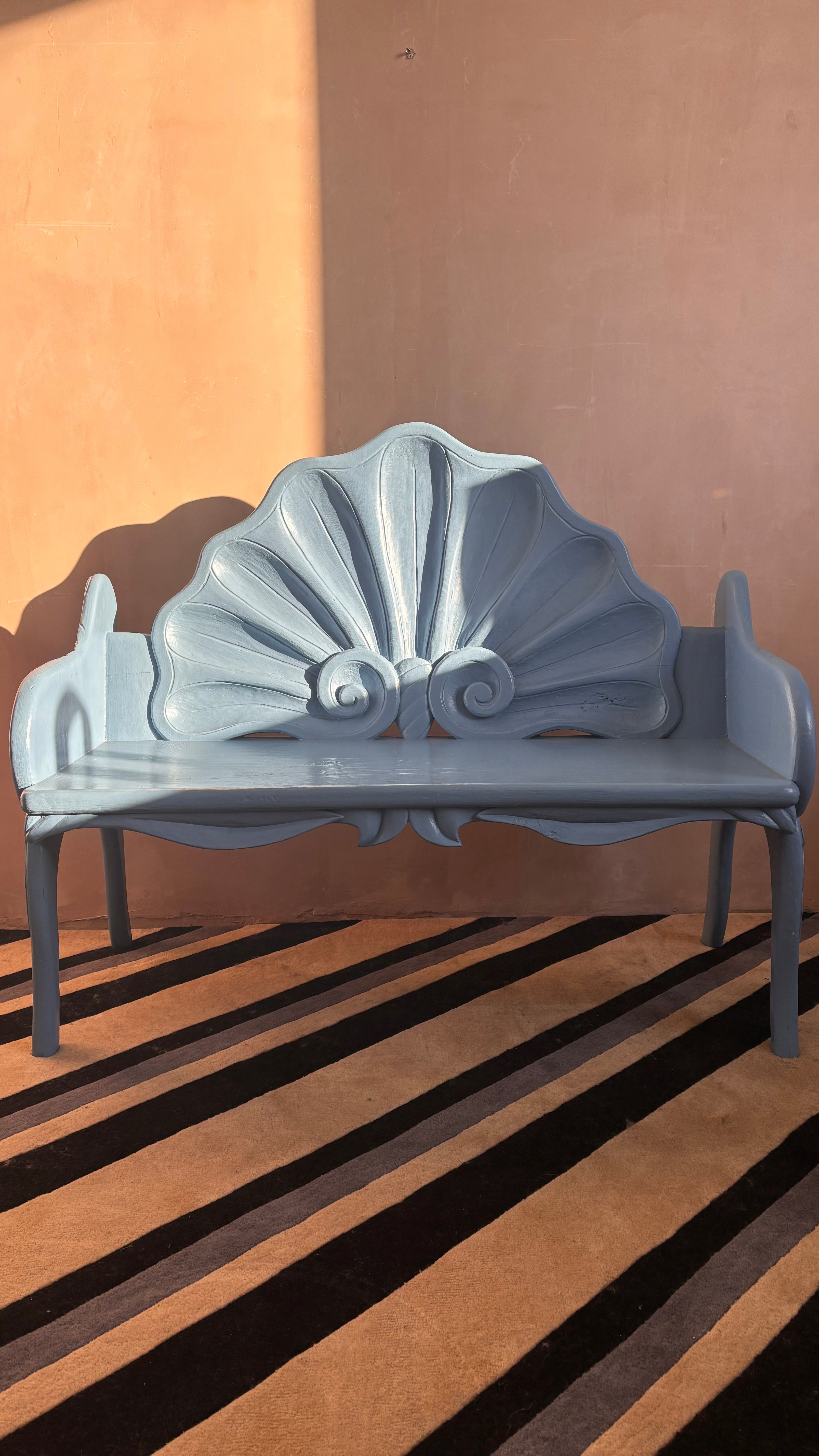 Shells Bench 1930s italian chunky blue shell bench – Anemone Interiors