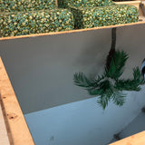Large Italian burr wood coffee table with blue mirror top.