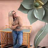 Huge rare 1990s sage green flower floor lamp