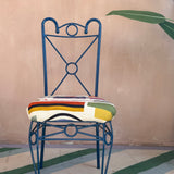 Set of four midcentury blue iron garden chairs
