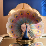 Rare 1970s Italian porcelain large peacock table lamp