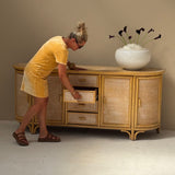 Italian 1970s yellow bamboo and cane sideboard