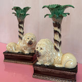 1970s Italian ceramic lion with palm candle holders