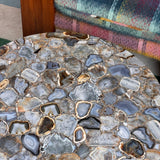Blue Agate marble side table on chrome base. Two available