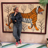 Rare large 1970s framed Tibetan Tiger oil painting on canvas
