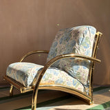 Rare 1970s large chunky ltalian gold chrome armchair removable cushions