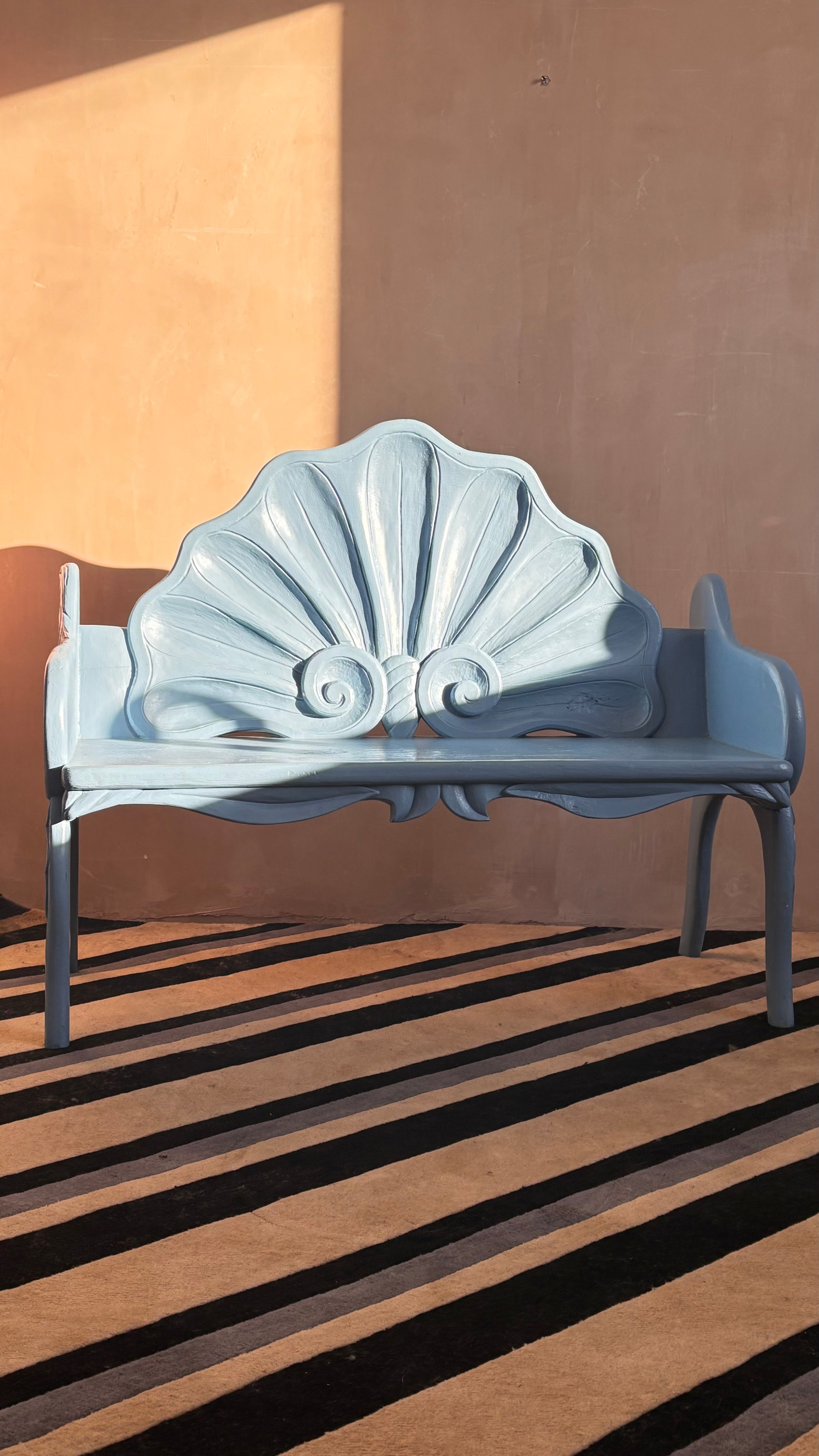 Shells Bench 1930s italian chunky blue shell bench – Anemone Interiors