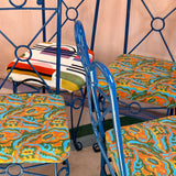 Set of four midcentury blue iron garden chairs
