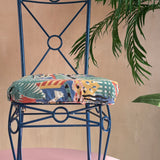Set of four midcentury blue iron garden chairs