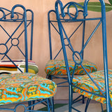 Set of four midcentury blue iron garden chairs