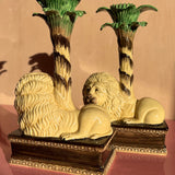 1970s Italian ceramic lion with palm candle holders