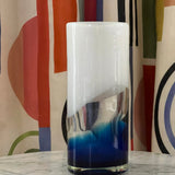 Murano glass vase c.1970 white milk glass and colbat blue swirls