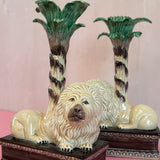 1970s Italian ceramic lion with palm candle holders