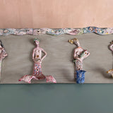 1950s Italian ceramic mermaid hooks on board. Exquisite piece