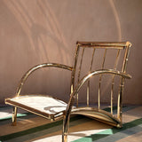 Rare 1970s large chunky ltalian gold chrome armchair removable cushions