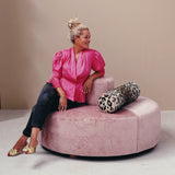 Italian 1970s recovered pink conversation chair in Dedar Darwinista, a metallic jungle velvet