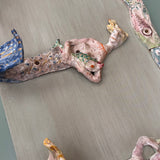 1950s Italian ceramic mermaid hooks on board. Exquisite piece
