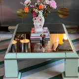 1970s large mint green coffee table by Antonio Pavia. Signed