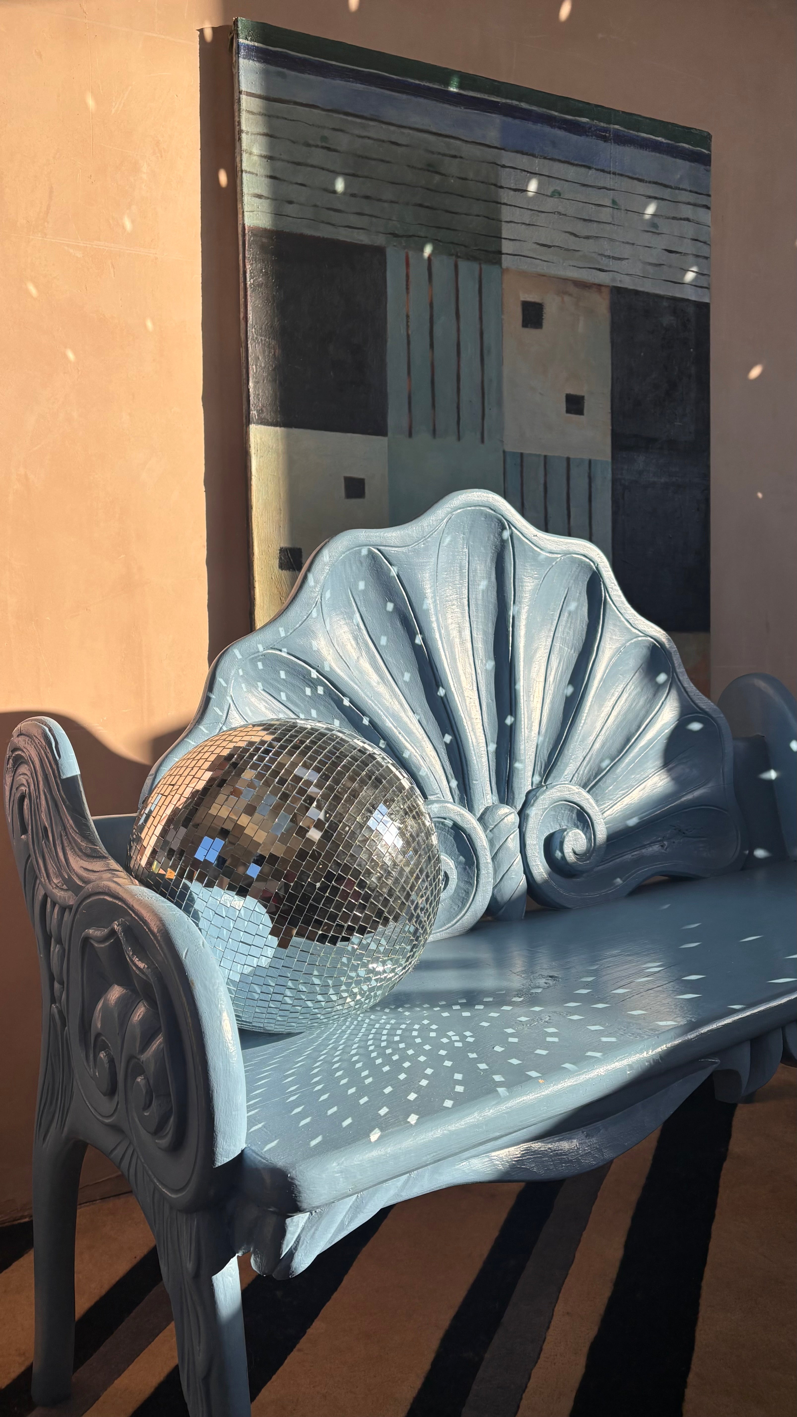 Shells Bench 1930s italian chunky blue shell bench – Anemone Interiors