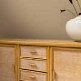 Italian 1970s yellow bamboo and cane sideboard