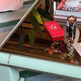1970s large mint green coffee table by Antonio Pavia. Signed